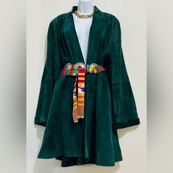 Vintage Forest Green Genuine Leather Suede Swing Coat By Ellen Ashley - Picture 8 of 8